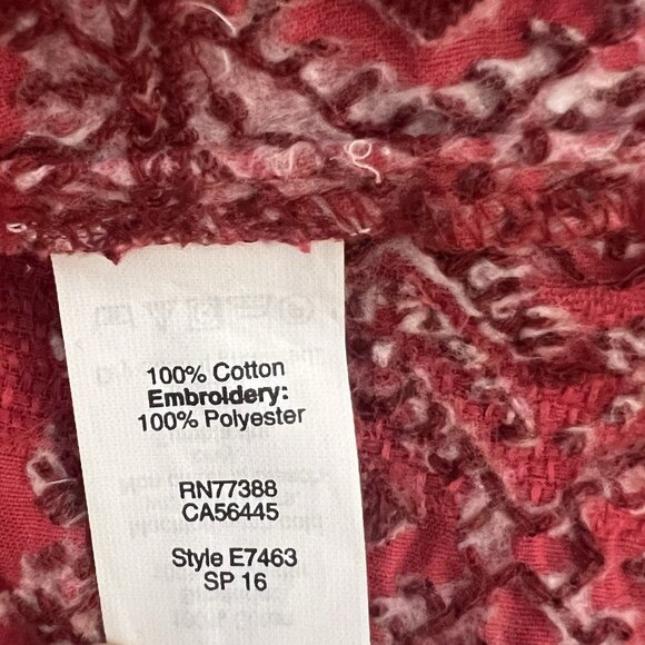 Madewell Women’s Medium Top Camellia Boho Embroidered Oversized Red Tunic Cotton - Picture 8 of 13